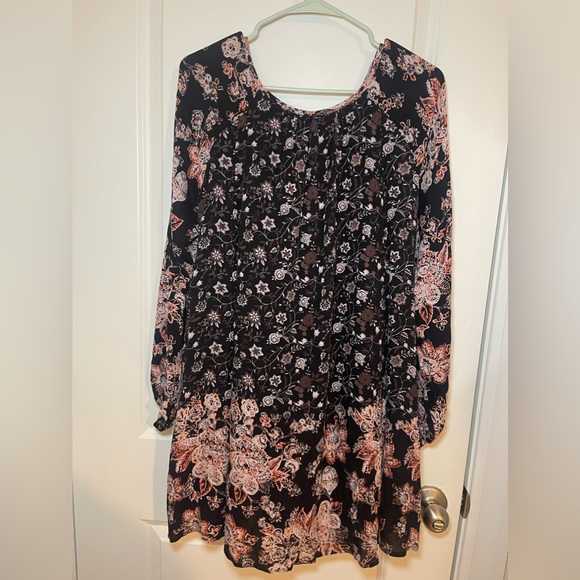 🌻Women’s Free People Lucky Loosey Floral Print Boho Mini Dress Onyx Combo Sz S - Picture 14 of 16